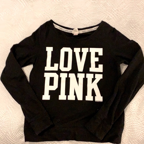 PINK Victoria's Secret Tops - Victoria’s Secret PINK Logo Black Sweatshirt Small